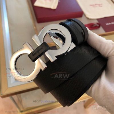 AAA Replica Salvatore Ferragamo Silver Double Gancini Buckle Leather Belt